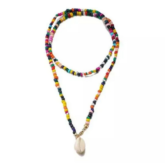 Rainbow Cowrie Bead Bohemian Shell Necklace - Picture 3 of 4